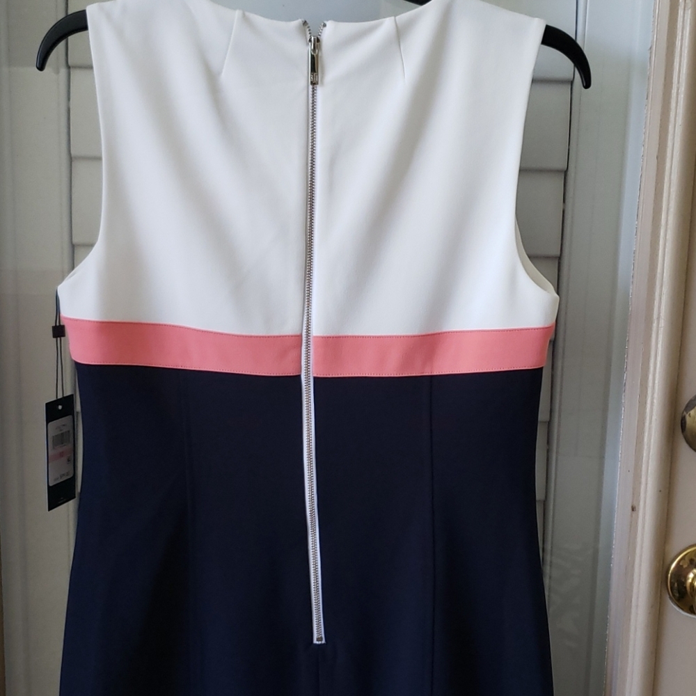 Tommy Hilfiger Navy/Coral/White Sheath Dress Sz10 - Picture 4 of 10